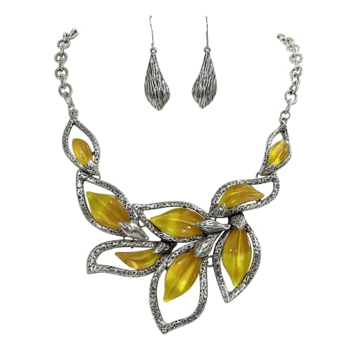 Rosemarie & Jubalee Women's Stunning 3D Silver Tone Metal Calla Lily Flower With Colorful Resin Necklace Earrings Set
