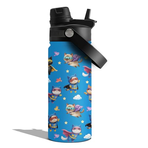 Goiicoln Insulated Water Bottle 18oz, Cats Gifts Water Bottle with 2-in-1 Straw and Spout Lid, Blue Cats Cup Leakproof, Ca...