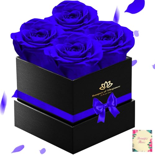 Blue Forever Roses Luxury Gift for Women/Men, Fresh Flowers Bouquet for Girlfriend, Wife, Mom, Anniversary, Valentine's Da...