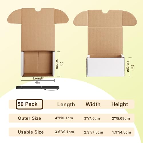 WIFTREY 50 Packs 4X3X2 Small Shipping Boxes, White 4 x 3 x 2 inches Corrugated Cardboard Box for Packaging Small Business,...