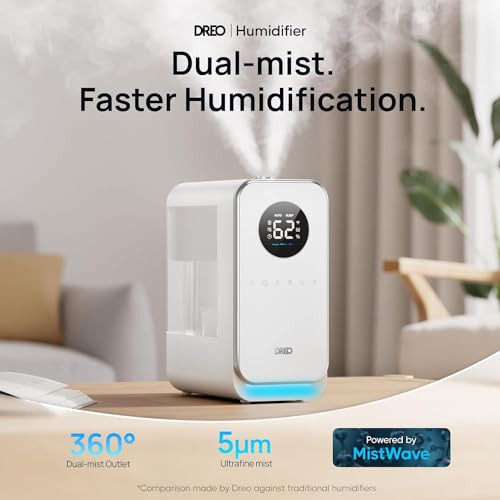 DREO Humidifiers for Bedroom, Top-filled Smart Quiet Cool Mist Humidifier for Large Room Home, Oil Diffuser & Nightlight, ...