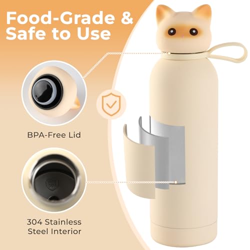Vacuum Insulated Stainless Steel Water Bottle, Cute Cat Lid Tumbler for Cold & Hot, Coffee Travel Mug, Leakproof, Gifts, Y...