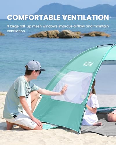 OutdoorMaster Beach Tent for 3/4/6/8 Person - Easy Setup Sun Shade Shelter, Portable Beach Shade Sun Canopy with UPF 50+ U...