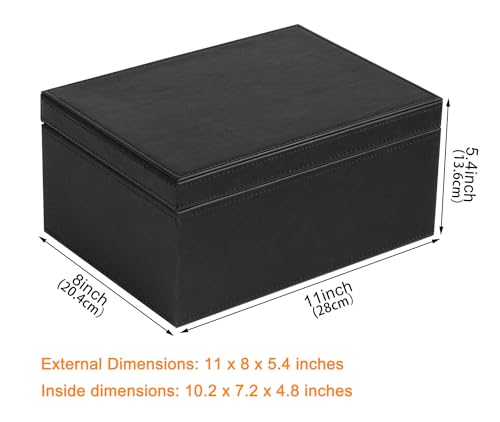 HofferRuffer Faux Leather Decorative Box, Large Wooden Structure Keepsake Box Accessory Organizer Jewelry Organizer with H...