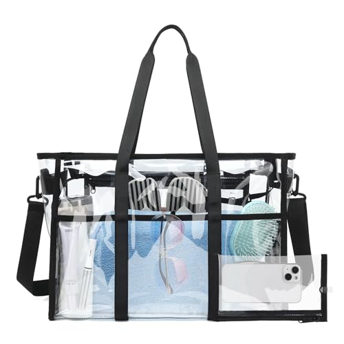 Women's Clear Beach Bag, 17" Large Clear Tote Bags with Phone Pouch and Strap, Heavy Duty Waterproof for Cruise, Pool