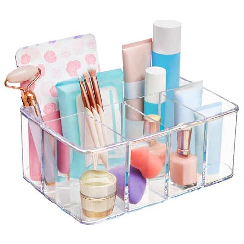 STORi 5-Compartment Clear Plastic Organizer | Rectangular Divided Makeup and Vanity Storage Bin and Office Desk Caddy | Sc...
