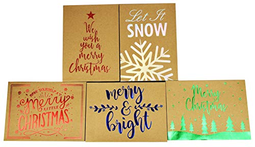 10 Pack Christmas Kraft Gift Boxes and Tissue Paper Bundle with Foil Designs
