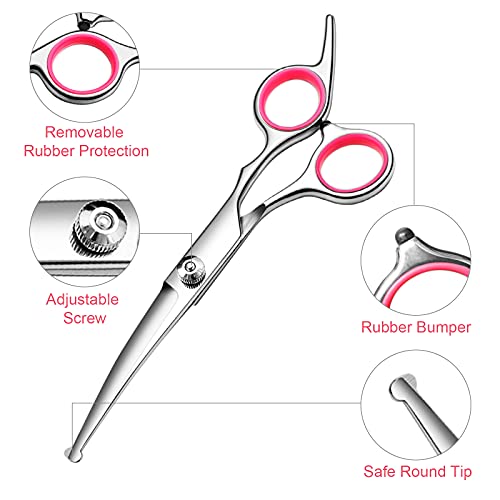 FAIGEO Dog Grooming Scissors with Safety Round Tips Stainless Steel Professional Dog Grooming Kit - Thinning, Curved Sciss...