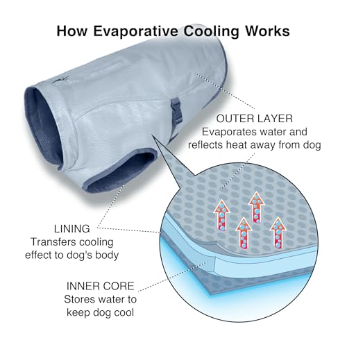 Kurgo Dog Core Cooling Vest - Summer Cooling Jacket - Evaporative Cooling Coat - Harness-Compatible - Reflective Accents -...