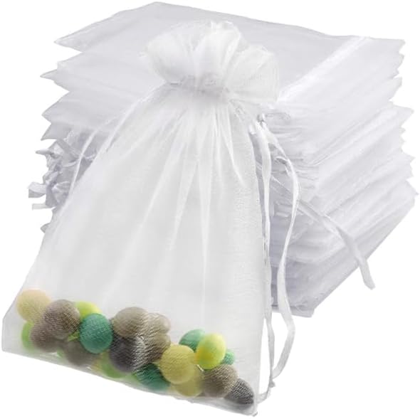 100pcs Organza Bags-White 3.94''x4.72''(10x12cm) Satin Drawstring Organza Pouch Wedding Party Festival, Christmas, Favor G...