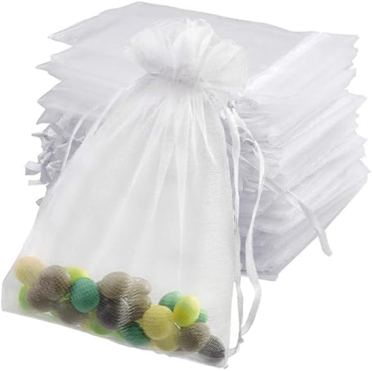 100pcs Organza Bags-White 3.94''x4.72''(10x12cm) Satin Drawstring Organza Pouch Wedding Party Festival, Christmas, Favor G...