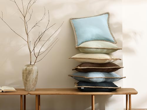 NordECO HOME Set of 2 Farmhouse Throw Pillow Covers - Burlap Linen Trimmed Tailored Edges Decorative Cushion Covers for Be...
