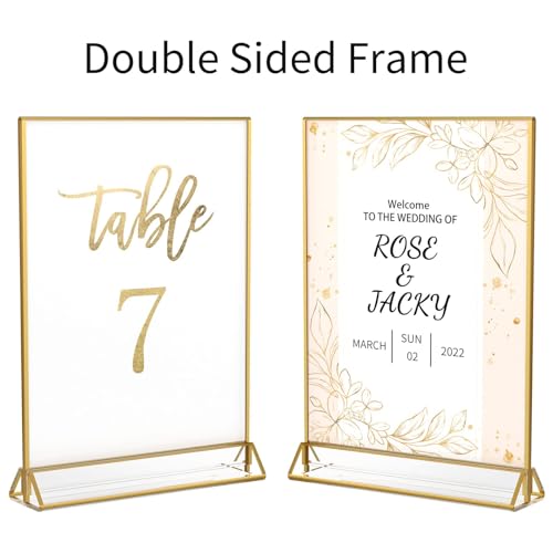 NIUBEE 6Pack 4 x 6 Clear Acrylic Sign Holder with Gold Borders and Vertical Stand, Double Sided Table Menu Holders Picture...