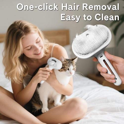 HESUSLA Pet Steam Brush for Dogs & Cats - 3-in-1 Deshedding & Detangling Tool with Steam Spray, Anti-Static Grooming Brush...