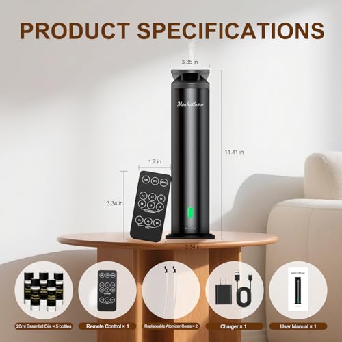 Monhallnow Waterless Scent Diffuser Starter Kit – 1000 Sq Ft Coverage, Suitable for Home & Hotel Series Diffuser, Includes...