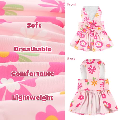 BAOBICUTE Dog Dress Harness Dresses Leash Set for Small Dogs Cute Girl Dog Clothes with Bowknot Puppy Outfits for Shih Tzu...