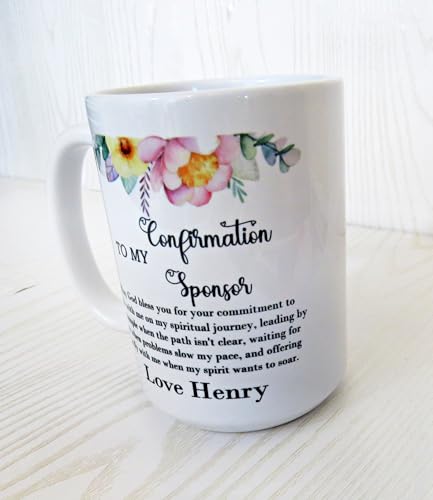 Personalized Confirmation Sponsor Mug – Custom Thank You Gift with Name – Religious Appreciation Present for Mentor or God...