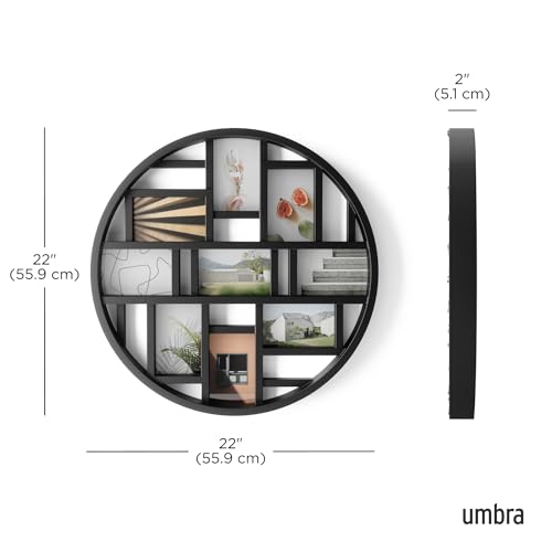 Umbra Luna Collage Picture Frame Holds Nine 4x6 Photos, Large 22-Inch Diameter, Black