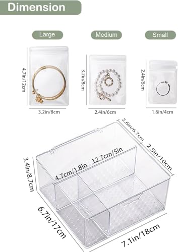 4 In 1 Acrylic Jewelry Organizers and Storage with 60 Portable Anti Tarnish Jewelry Bags, Clear Jewelry Box Organizer, Tra...