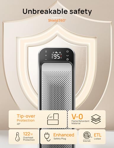 DREO Space Heater Indoor, 25" 11.5ft/s Fast Portable Room Heater with Remote and Thermostat, 3 Modes, Overheating & Tip-Ov...
