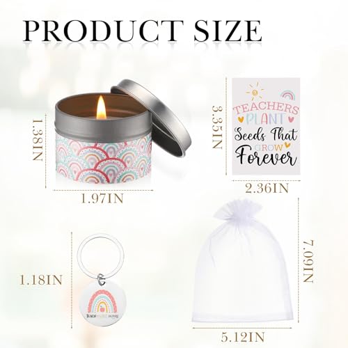 MTLEE 48 Pcs Teacher Appreciation Gifts Set: Scented Soy Wax Candle, Keychain, Thank You Card & Gift Bag for Teacher