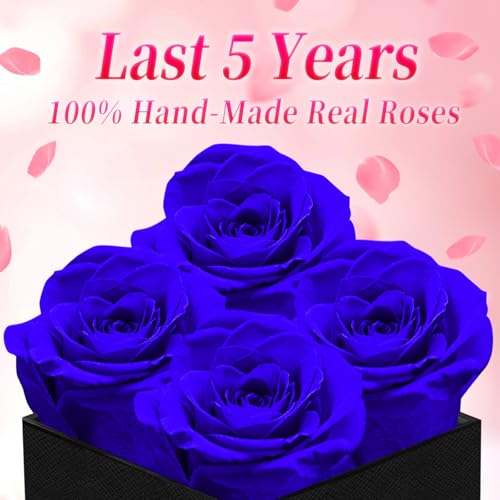 Blue Forever Roses Luxury Gift for Women/Men, Fresh Flowers Bouquet for Girlfriend, Wife, Mom, Anniversary, Valentine's Da...