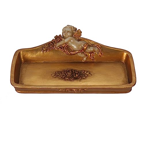 S-MANTIS Vintage Tray Antique Trinket Dish, Small Rectangular, Ring Holder With Cherub and Floral Design,Jewelry Or Cosmet...