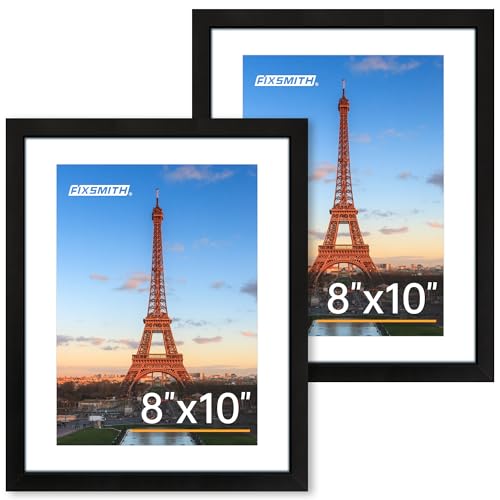 FIXSMITH 8x10 Picture Frame Set of 2, Photo Frame with HD Plexiglass, Display Pictures 5x7 with Mat or 8x10 Without Mat Mu...