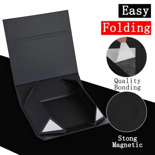 UoeRing 1 Pcs Black Gift Box 9.5x6x3 inch Small Luxury Gift Box for Presents with Magnetic Lid Collapsible,Birthday,Christ...