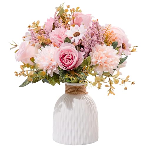 Epicpetal Fake Flowers in Vase, Artificial Pink Flowers in Vase for Decoration Faux Flowers Fake Floral for Home Decor Ind...