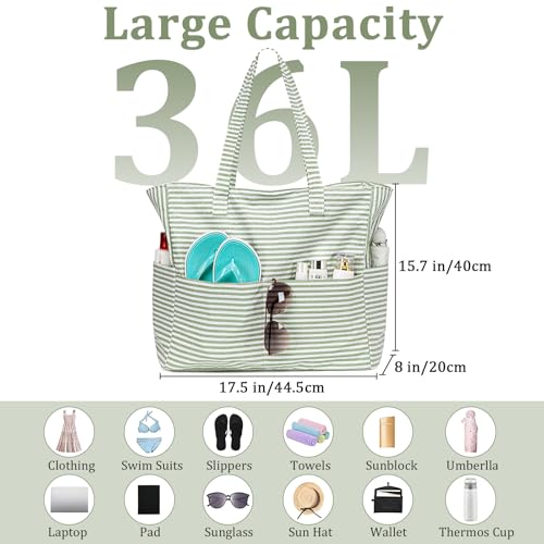 LEDAOU Large Beach Bag Women Waterproof Sandproof Zipper Beach Tote Pool Bag for Swim Gym Grocery Travel with Wet Pocket |...