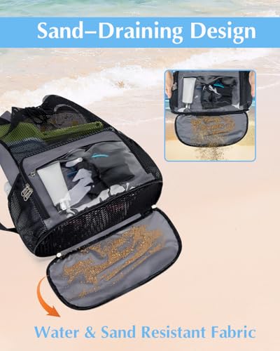 ecosmile Drawstring Backpack Sandproof Beach Backpack with Shoe Compartment & Wet Pocket Waterproof Mesh Swim Bag Pool Bag...
