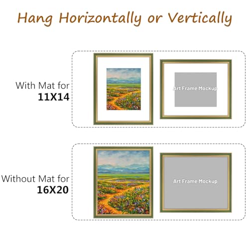 Golden State Art,16x20 Ornate Picture Frame with White Mat for 11x14 Photo or Display 16 x 20 Print without Mat Color Gree...