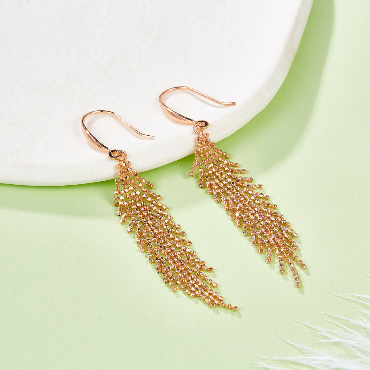 S925 Sterling Silver Tassel Dangle Earrings 59.8mm Long 2g Lightweight Mesh Bead Flowing Design Platinum Gold Rose Gold Plated Gift Box