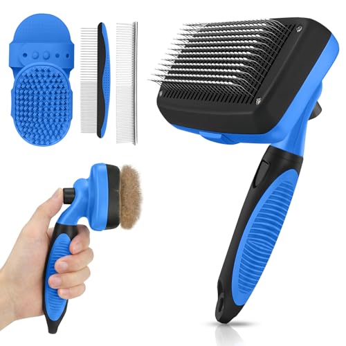 Self Cleaning Shedding Brush - 5-in-1 Professional Pet Grooming Kit Skin Friendly Grooming Tool for Dogs, Cats, and Puppie...