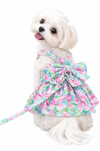 Dog Dress Bow Tie Harness Leash Set Harness Dress for Small Dogs Cute Dog Pet Girl Puppy Summer Clothes for Female Bunny C...