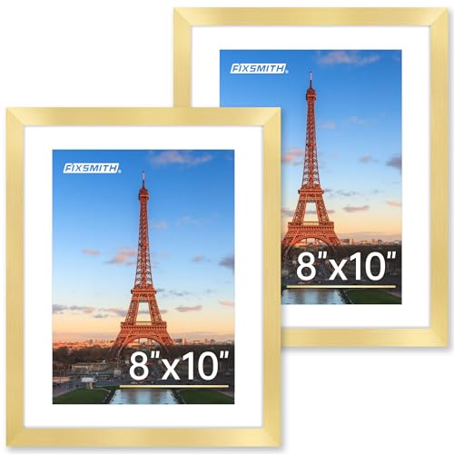 FIXSMITH 8x10 Picture Frame Set of 2, Gold Picture Frames Collage for Tabletop or Wall Display, Photo Frame with HD Plexig...