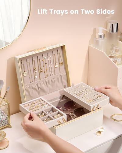 Lolalet Jewelry Box Organizer for Women Girls, 2 Layer Jewelry Organizers and Storage for Necklace Earrings Rings Bracelet...