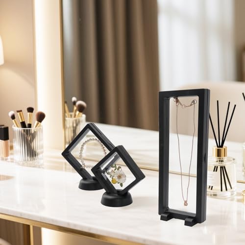 WCHOSOZH 36Pcs 3D Floating Display Case, Floating Coin Display Stand Holder with Base, Transparent PE Film Jewelry Storage...