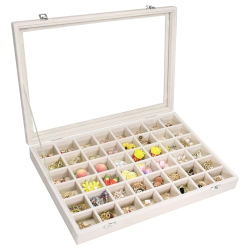 Vicoter Velvet Jewelry Tray 48 Compartments Jewelry Display Organizer with Transparent Cover Rings, Earrings, Necklaces, P...