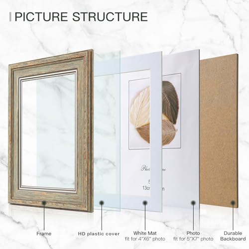 XUANLUO 3 Pack 5x7 Inch Picture Frames Farmhouse Rustic Vintage Distressed Wood Grain Photo Frame with HD plastic cover fo...