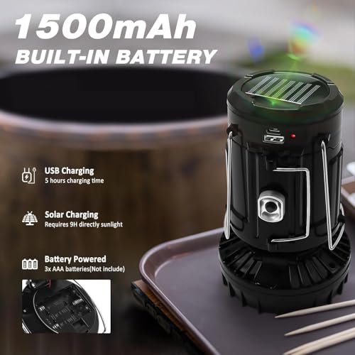 2-Pack Solar Camping Fan w/ Lantern, DIBMS Collapsible Solar Powered USB Rechargeable & Battery Powered Emergency Hanging ...