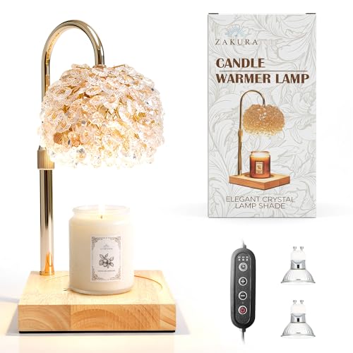 Glass Candle Warmer Lamp with Timer - Adjustable Height Candle Lamp Warmer with Crystal Shade, Timer (8H/4H/2H) - Wax Melt...
