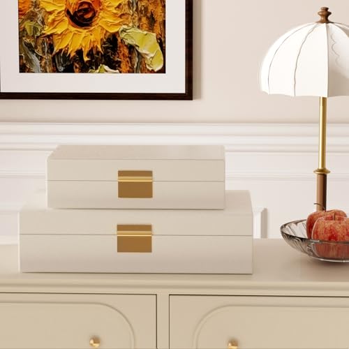 Decorative Storage Boxes Set of 2 - Multi-Purpose Beautiful PU Leather Organizer Bins for Your Home Decor - Decorative Con...
