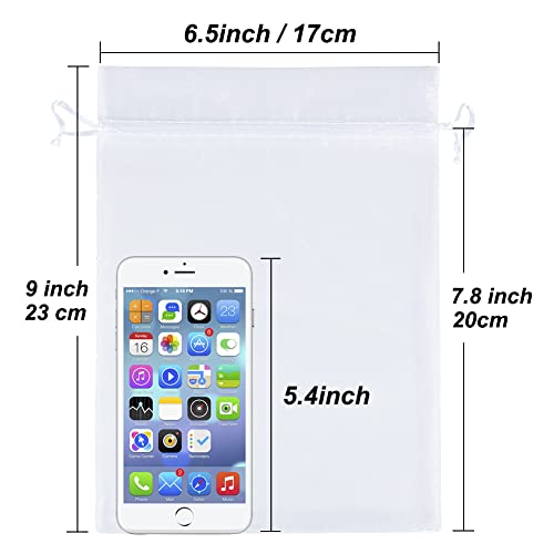 HRX Package 100pcs Sheer Organza Bags White, 6 x 9 inches Christmas Wedding Shower Party Favors Gift Drawstring Bags Large...