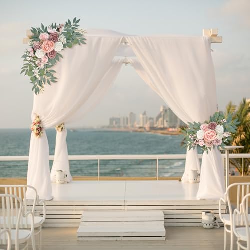 Finphoon Pink Wedding Arch Flowers Set of 2, Artificial Wedding Arch Floral Swag Arrangement for Reception Photo Backdrop ...