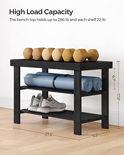 SONGMICS Shoe Rack Bench, 3-Tier Bamboo Shoe Storage Organizer, Entryway Bench, Holds Up to 286 lb, 11.3 x 27.6 x 17.8 Inc...