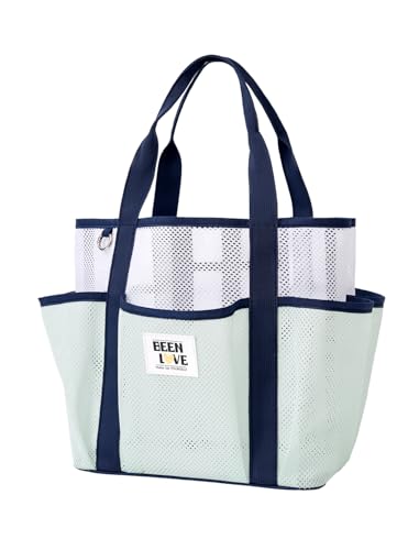 nemeki Mesh Beach Bag for Women Small Beach Tote Bag Sandproof Foldable Swim Pool Bag with 8 Pockets for Travel