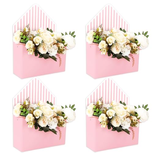 FYSUIMU 4Pcs Mother's Day Floral Envelope Box Empty Flower Stripe Paper Box Florist Bouquet Packaging Boxs for Valentine's...