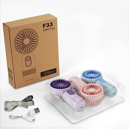 Mini Portable Fan 3 Pack, Cute Handheld Battery Operated Lightweight Small Personal Fan with 3 Speeds and USB Rechargeable...